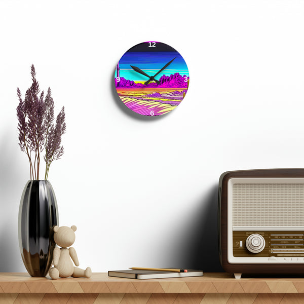 Wall Clock Acrylic Retro Desert Pop Art - Square or Circle