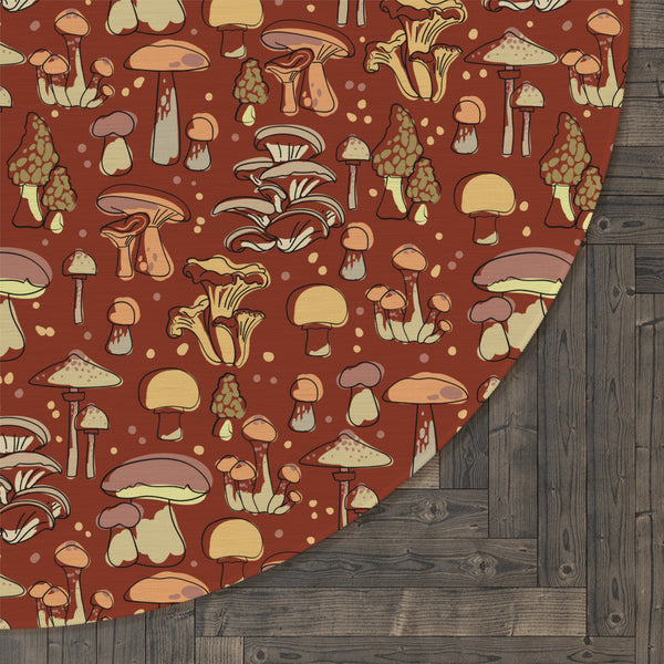 Retro Midcentury Mushroom Round Rug, One Size - Polyester Chenille