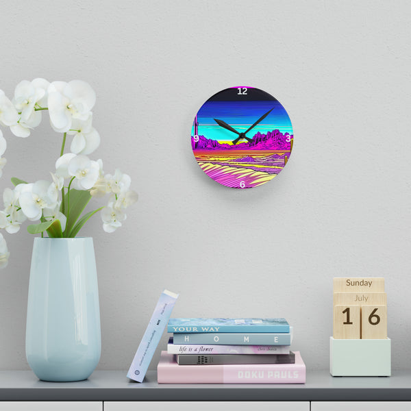 Wall Clock Acrylic Retro Desert Pop Art - Square or Circle