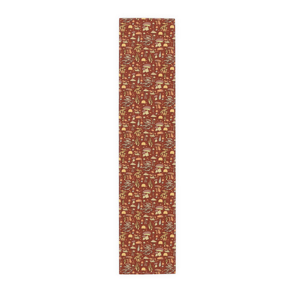 Table Runner Cotton or Poly, Groovy Brown Mushroom Print, Two Sizes