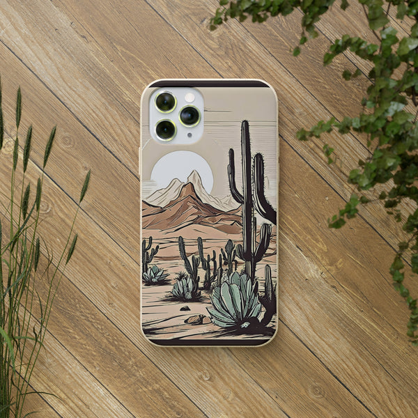 Phone Case, Rustic Desert Scene iPhone Samsung Biodegradable Cover - Eco-Friendly Sustainable Cactus Print, Arizona Joshua Tree Gift