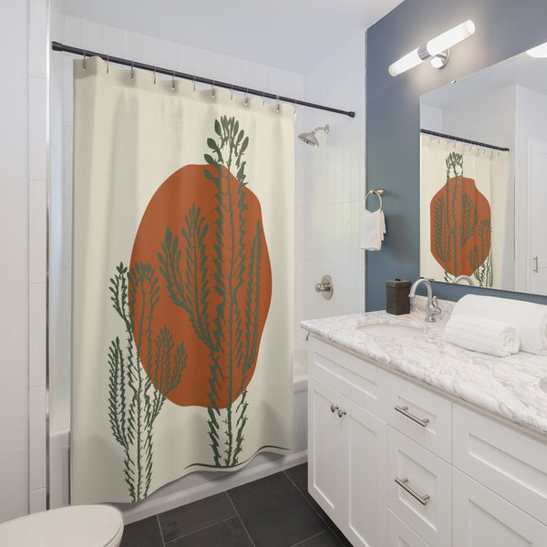 71" x 74" Cacti Saguaro Shower Curtain: Stylish One-Side Print, Durable 100% Polyester, Water Repellent with Buttonholes, Bathroom Decor