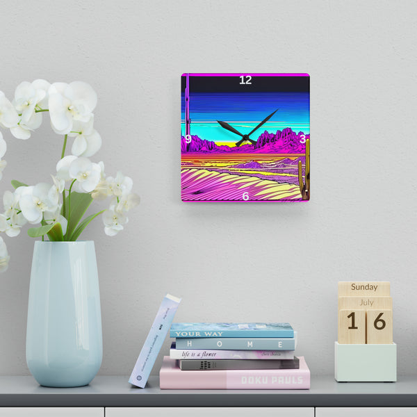 Wall Clock Acrylic Retro Desert Pop Art - Square or Circle