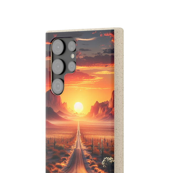 Sunset Desert Road Biodegradable Phone Case for Samsung and iPhone, Eco-Friendly Cover, Sustainable Protective Case, Compostable Mobile