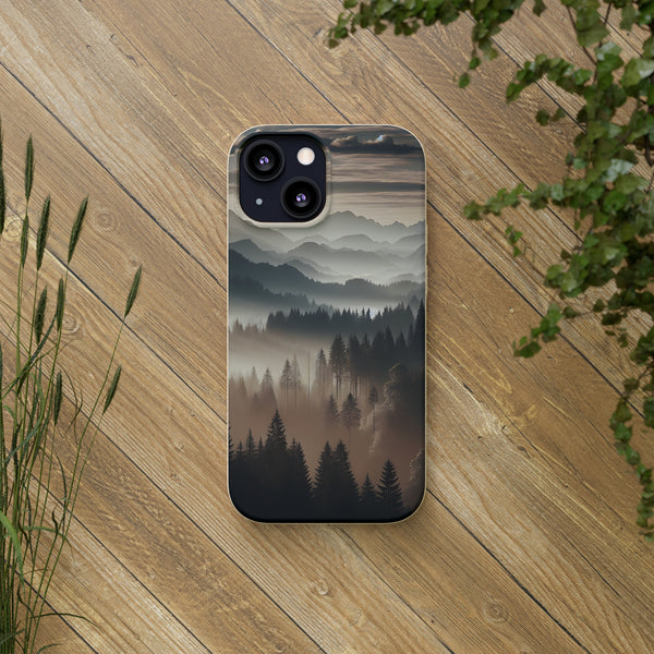 Biodegradable Cases, Eco-Friendly Phone Cover, Sustainable Tech Accessories, Mountain Tree Cloud Scenic View Case, Compostable Smartphone