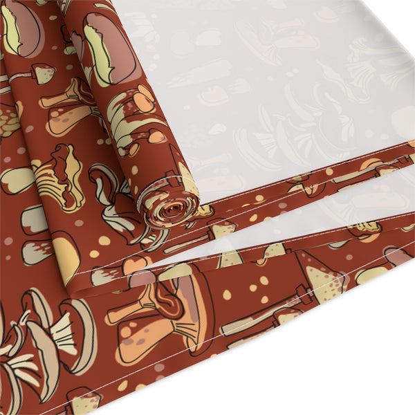 Table Runner Cotton or Poly, Groovy Brown Mushroom Print, Two Sizes