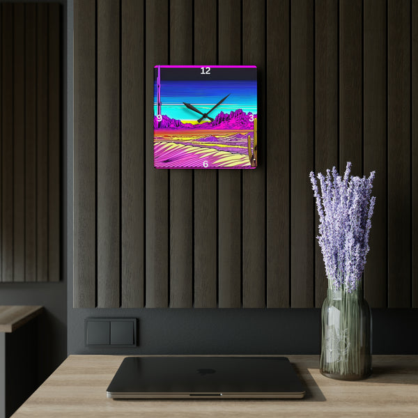 Wall Clock Acrylic Retro Desert Pop Art - Square or Circle
