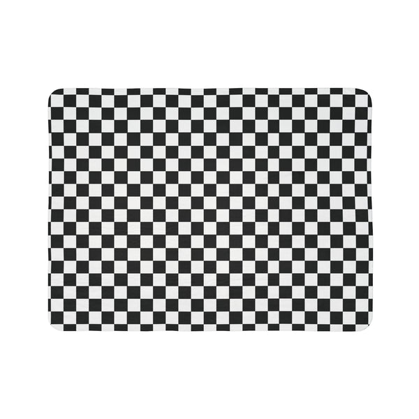 Checkered Blanket Black White Fleece Sherpa Blanket