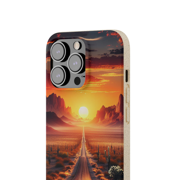 Sunset Desert Road Biodegradable Phone Case for Samsung and iPhone, Eco-Friendly Cover, Sustainable Protective Case, Compostable Mobile