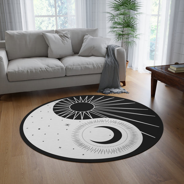 Round Rug Yin Yang Celestial Carpet, Polyester Chenille