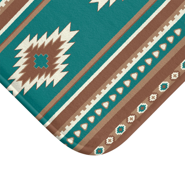 Bath Mat Boho Bath Mat Bathroom Mat Turquoise Diamonds Bathroom Mat Southwestern Bathroom Decor