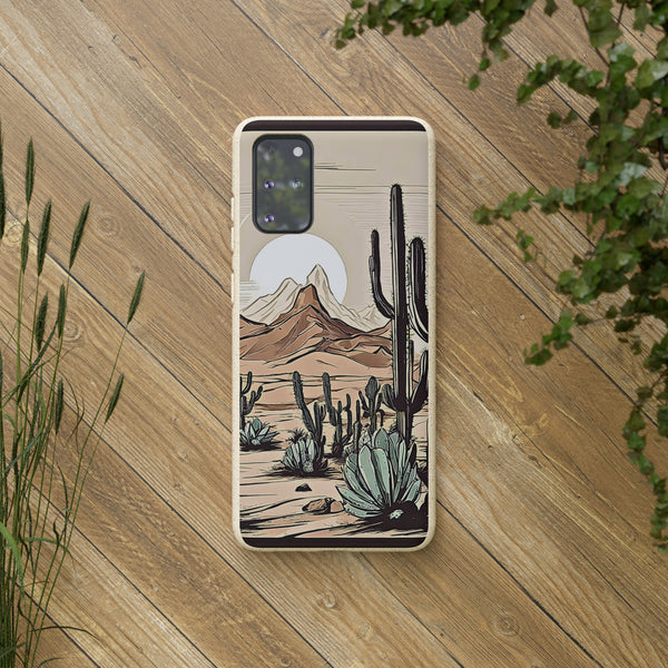 Phone Case, Rustic Desert Scene iPhone Samsung Biodegradable Cover - Eco-Friendly Sustainable Cactus Print, Arizona Joshua Tree Gift