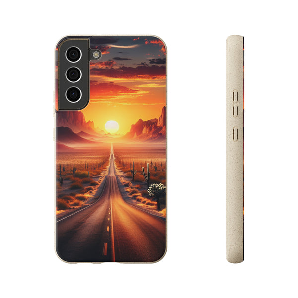 Sunset Desert Road Biodegradable Phone Case for Samsung and iPhone, Eco-Friendly Cover, Sustainable Protective Case, Compostable Mobile