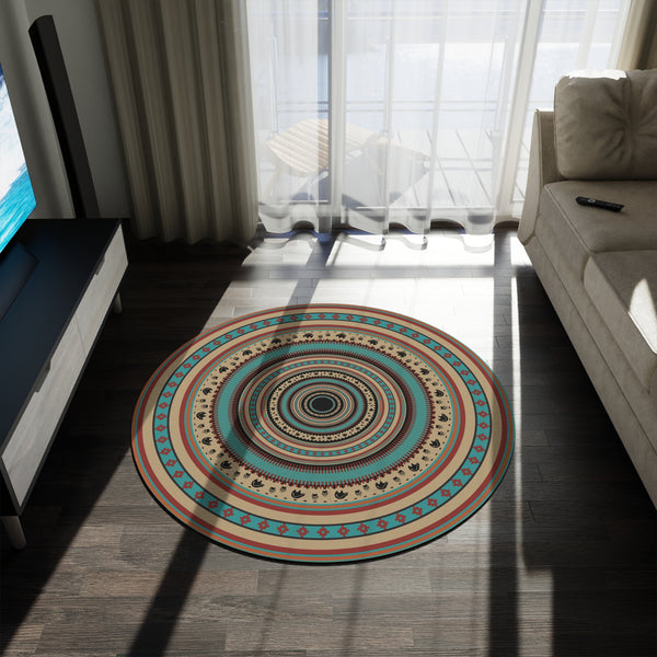 Boho Living Room Round Rug Southwestern Boho Print Polyester Chenille One Size Accent Rug for Office Bedroom Rug