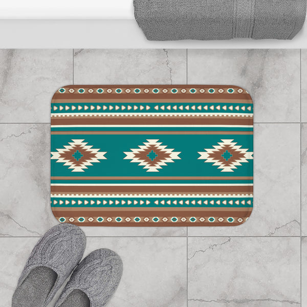 Bath Mat Boho Bath Mat Bathroom Mat Turquoise Diamonds Bathroom Mat Southwestern Bathroom Decor