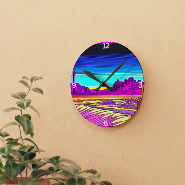 Wall Clock Acrylic Retro Desert Pop Art - Square or Circle