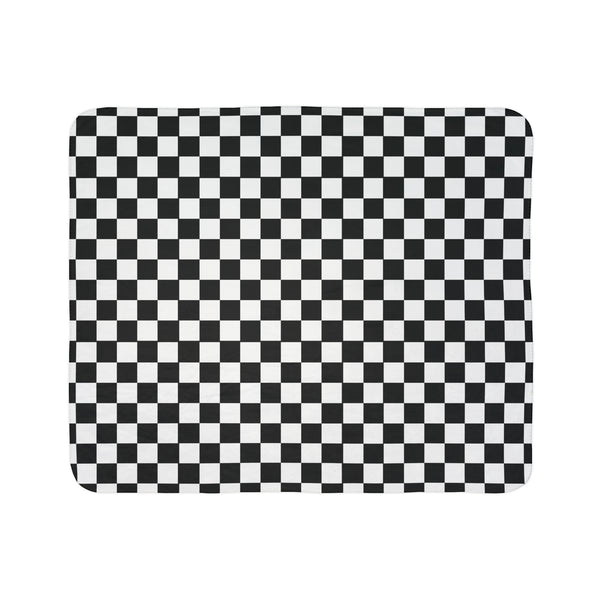 Checkered Blanket Black White Fleece Sherpa Blanket