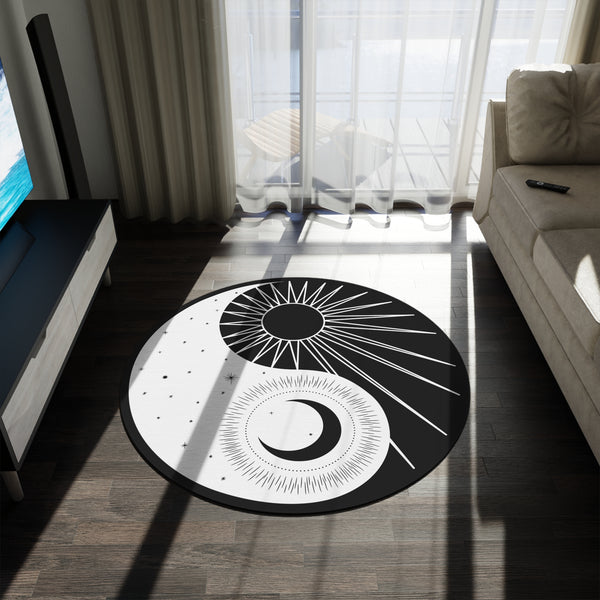 Round Rug Yin Yang Celestial Carpet, Polyester Chenille