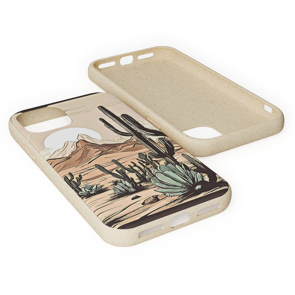 Phone Case, Rustic Desert Scene iPhone Samsung Biodegradable Cover - Eco-Friendly Sustainable Cactus Print, Arizona Joshua Tree Gift