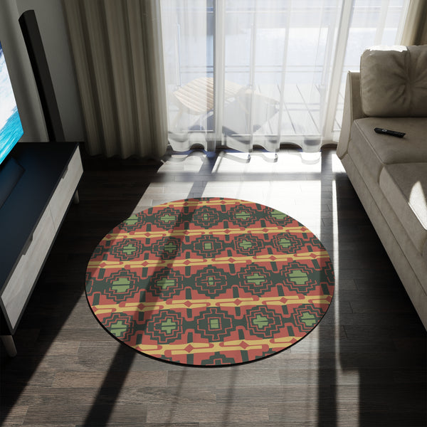 Round Rug Southwestern Rio Valley Groove Print, One Size