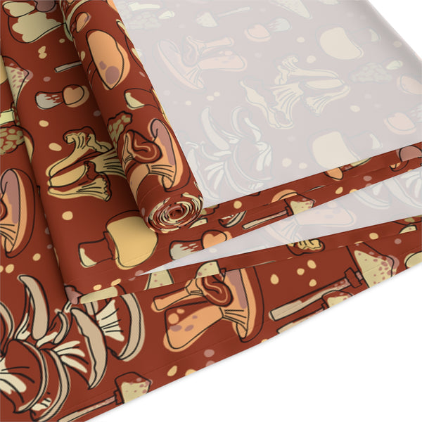 Table Runner Cotton or Poly, Groovy Brown Mushroom Print, Two Sizes
