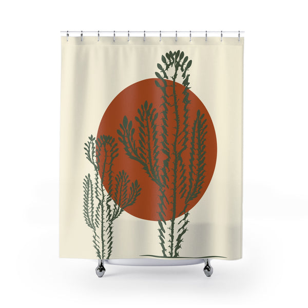 71" x 74" Cacti Saguaro Shower Curtain: Stylish One-Side Print, Durable 100% Polyester, Water Repellent with Buttonholes, Bathroom Decor