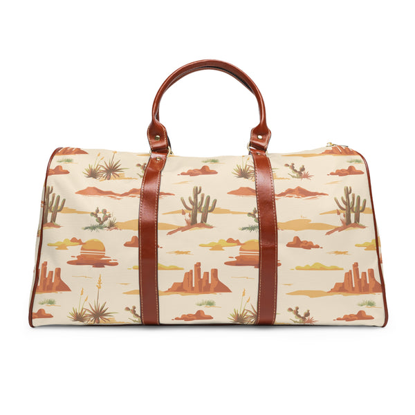 Southwestern Desert Cacti Waterproof Duffle Bag, Travel Tote, Overnight Bag, Vegan Leather Weekender, Desert Print Gym Bag