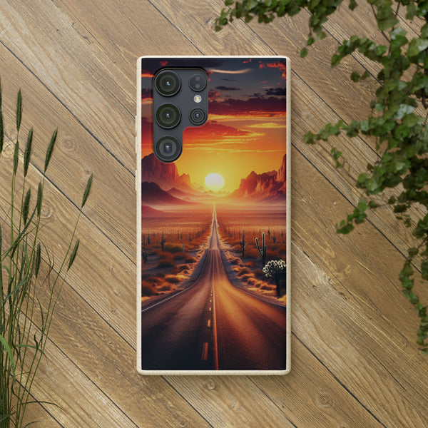 Sunset Desert Road Biodegradable Phone Case for Samsung and iPhone, Eco-Friendly Cover, Sustainable Protective Case, Compostable Mobile