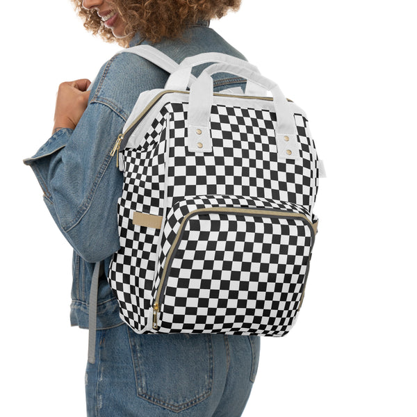 Checkered Diaper Backpack Black White Check Bag for Diapers and Moms to Be Backpack
