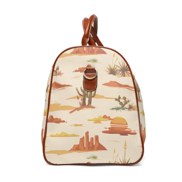 Southwestern Desert Cacti Waterproof Duffle Bag, Travel Tote, Overnight Bag, Vegan Leather Weekender, Desert Print Gym Bag
