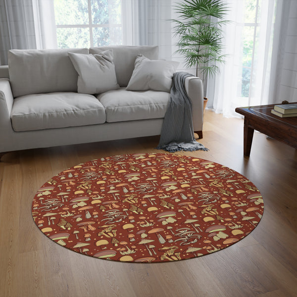 Retro Midcentury Mushroom Round Rug, One Size - Polyester Chenille