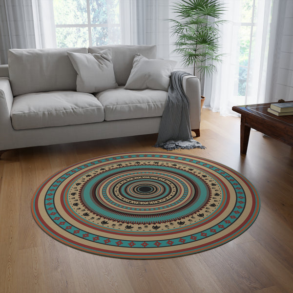 Boho Living Room Round Rug Southwestern Boho Print Polyester Chenille One Size Accent Rug for Office Bedroom Rug