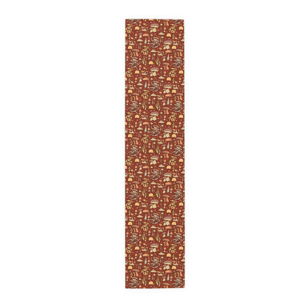 Table Runner Cotton or Poly, Groovy Brown Mushroom Print, Two Sizes