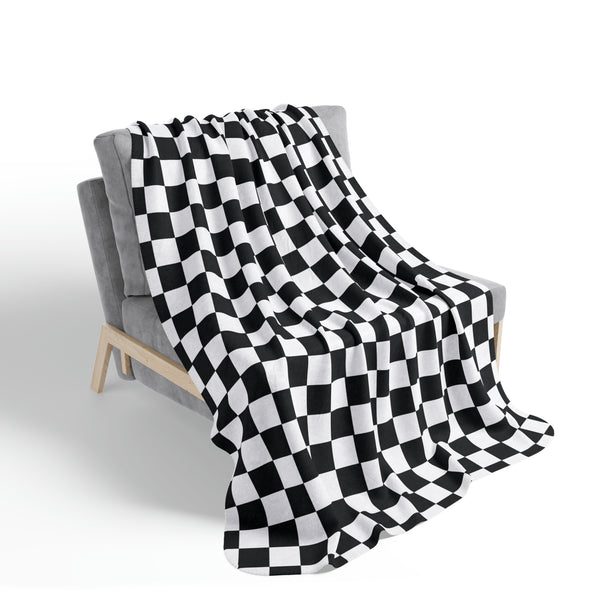 Checkered Blanket Black White Fleece Sherpa Blanket