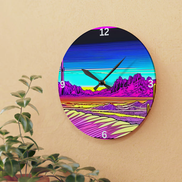 Wall Clock Acrylic Retro Desert Pop Art - Square or Circle
