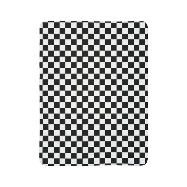 Checkered Blanket Black White Fleece Sherpa Blanket