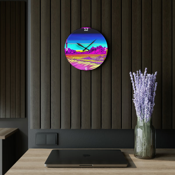 Wall Clock Acrylic Retro Desert Pop Art - Square or Circle