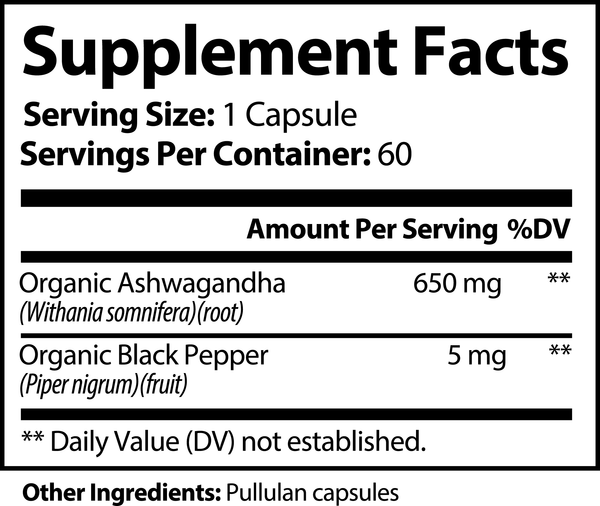 Ashwagandha with Black Pepper Supplent, 60 Capsules - Dakoda Herbals