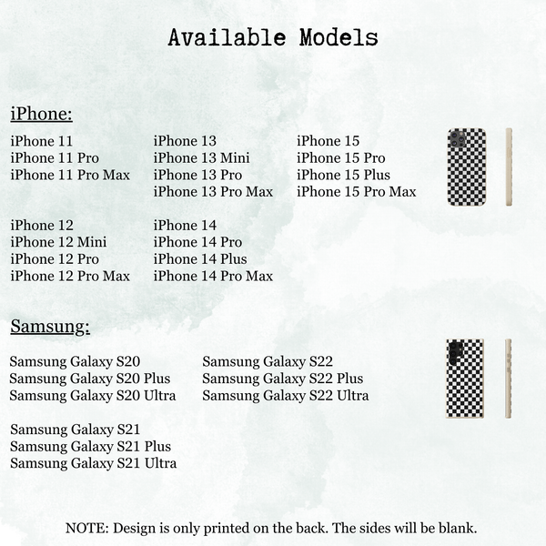 Biodegradable Checkered Phone Case for iPhone or Samsung Models