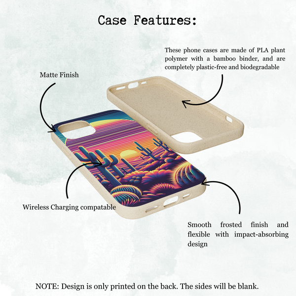 Phone Case, Sunset Desert Biodegradable Cover Matte Finish Wireless Charging, iPhone Samsung Accessories, Eco-Friendly Plant-Based Material