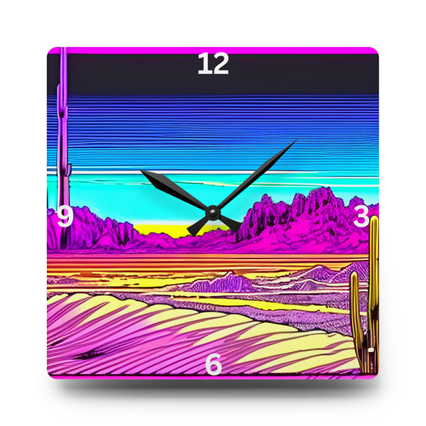 Wall Clock Acrylic Retro Desert Pop Art - Square or Circle