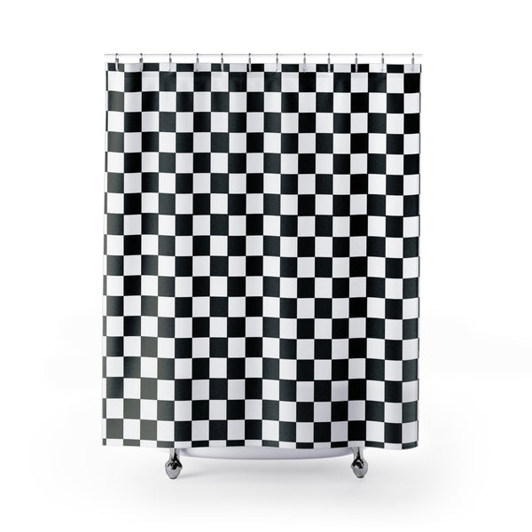 Checkered Black White Shower Curtain, Bathroom Decor Durable Polyester, Buttonholes for Hanging 71 x 74"