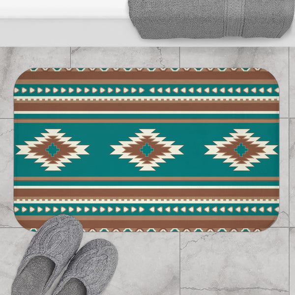 Bath Mat Boho Bath Mat Bathroom Mat Turquoise Diamonds Bathroom Mat Southwestern Bathroom Decor