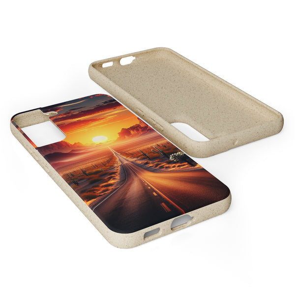 Sunset Desert Road Biodegradable Phone Case for Samsung and iPhone, Eco-Friendly Cover, Sustainable Protective Case, Compostable Mobile