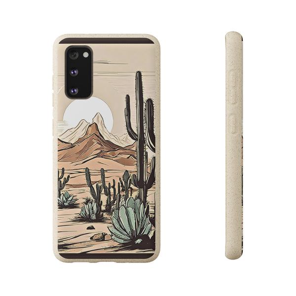 Phone Case, Rustic Desert Scene iPhone Samsung Biodegradable Cover - Eco-Friendly Sustainable Cactus Print, Arizona Joshua Tree Gift