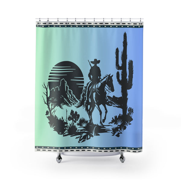 Western Shower Curtain Blue Retro, Waterproof Polyester 71 x 74"