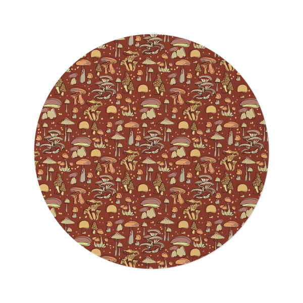Retro Midcentury Mushroom Round Rug, One Size - Polyester Chenille