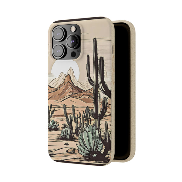 Phone Case, Rustic Desert Scene iPhone Samsung Biodegradable Cover - Eco-Friendly Sustainable Cactus Print, Arizona Joshua Tree Gift
