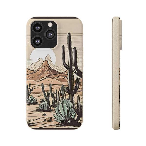 Phone Case, Rustic Desert Scene iPhone Samsung Biodegradable Cover - Eco-Friendly Sustainable Cactus Print, Arizona Joshua Tree Gift