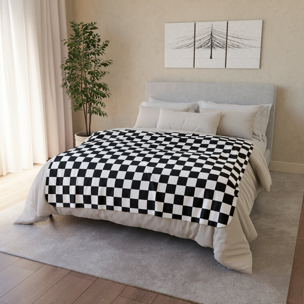 Checkered Blanket Black White Fleece Sherpa Blanket